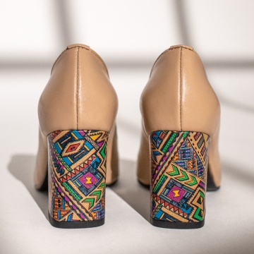Pantofi cu toc dama si print nude din Piele naturala MOD12047, 2, modlet.ro