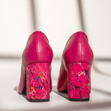 Pantofi cu toc dama si print roz din Piele naturala MOD12047, 4, modlet.ro