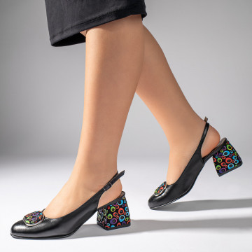 Pantofi cu toc gros dama negri din Piele naturala cu buline MOD11065, 2, modlet.ro