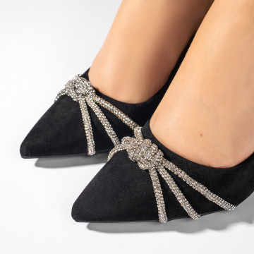 Pantofi cu toc gros si varf ascutit negri dama MOD10990, 5, modlet.ro