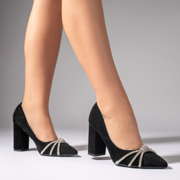 Pantofi cu toc gros si varf ascutit negri dama MOD10990, 4, modlet.ro