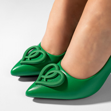 Pantofi cu toc subtire verzi cu aplicatii dama MOD10959, 5, modlet.ro