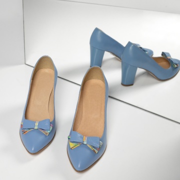 Pantofi dama albastri cu toc si fundita din Piele naturala MOD03560, 4, modlet.ro