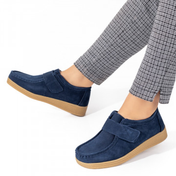 Pantofi dama casual albastri suede din Piele naturala MOD03852, 3, modlet.ro