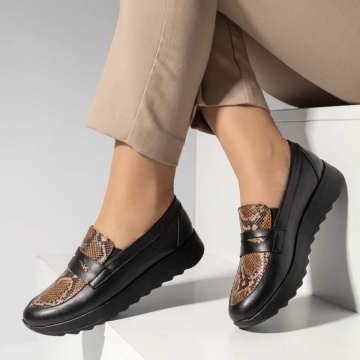 CUPON, Pantofi dama casual cu imprimeu negri din Piele naturala MOD03625, modlet.ro