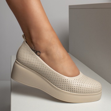 Pantofi dama casual cu platforma si perforatii bej MOD11655, 4, modlet.ro