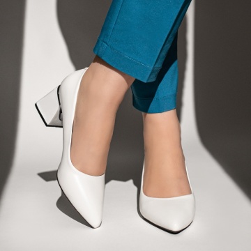 Pantofi dama cu toc gros albi MOD13100, 2, modlet.ro