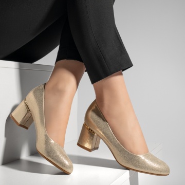 Pantofi dama cu toc gros aurii MOD05773, 3, modlet.ro
