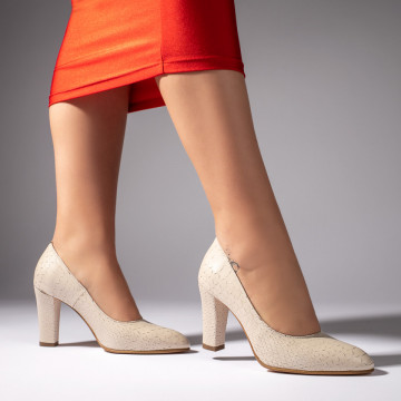 Pantofi dama cu toc gros bej cu imprimeu din Piele naturala MOD10220, 2, modlet.ro