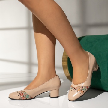 Pantofi dama cu toc gros bej din Piele naturala MOD13957, 3, modlet.ro