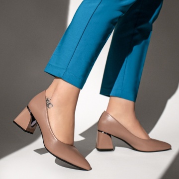 Pantofi dama cu toc gros bej inchis MOD13100, 4, modlet.ro