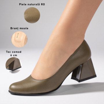 Pantofi dama cu toc gros khaki din Piele naturala MOD06034, 1, modlet.ro