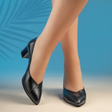 Pantofi dama cu toc gros negri din Piele naturala ZEF13491, 4, zeforia.ro