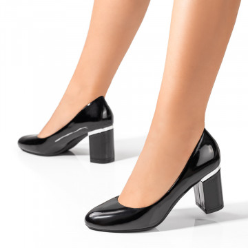 Pantofi dama cu toc gros negri luciosi MOD09698, 3, modlet.ro