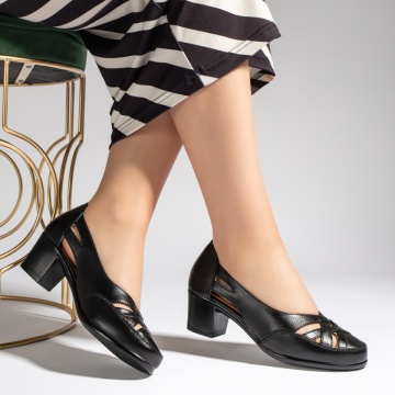 Pantofi dama cu toc gros negri MOD13437, 3, modlet.ro
