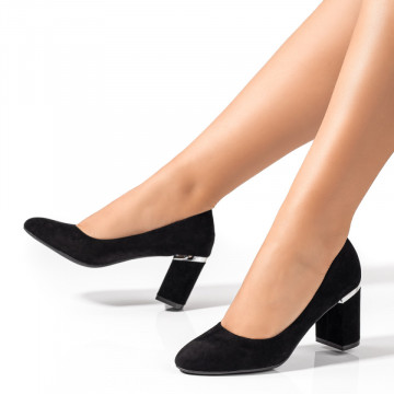Pantofi dama cu toc gros negri suede MOD09698, 3, modlet.ro