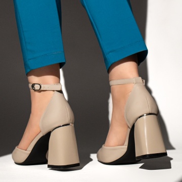 Pantofi dama cu toc gros si bareta gri cu aspect mat MOD13101, 2, modlet.ro