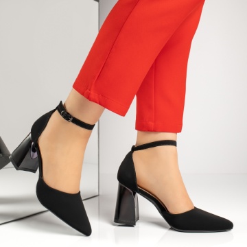 Pantofi dama cu toc gros si bareta negru suede MOD13399, 3, modlet.ro