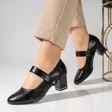 Pantofi dama cu toc gros si inchidere cu scai negri MOD11467, 4, modlet.ro