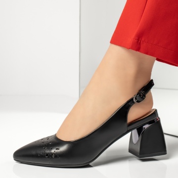 Pantofi dama cu toc gros si perforatii negri MOD11654, 2, modlet.ro
