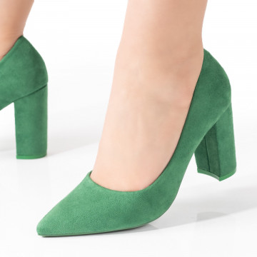 Pantofi dama cu toc gros verde suede MOD08568, 2, modlet.ro