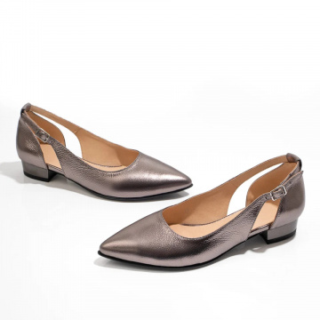 Pantofi dama cu toc mic argintii din Piele naturala MOD06141, 2, modlet.ro