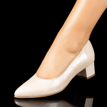 Pantofi dama cu toc mic bej din Piele naturala MOD10243, 1, modlet.ro