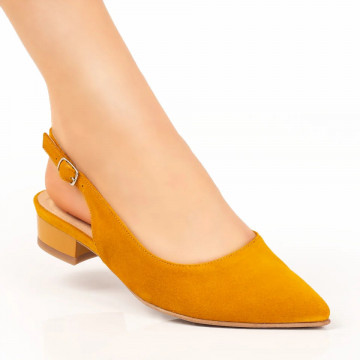 Pantofi dama cu toc mic galben suede MOD07638, 3, modlet.ro