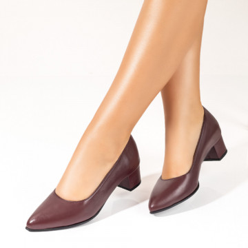 Pantofi dama cu toc mic visinii din Piele naturala MOD10243, 3, modlet.ro