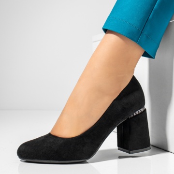 Pantofi dama cu toc negru suede MOD02837, 1, modlet.ro