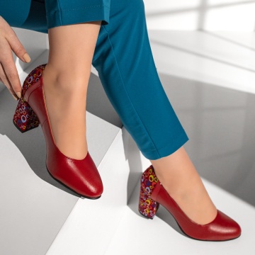 Pantofi dama cu toc si imprimeu rosii din Piele naturala MOD13079, 3, modlet.ro