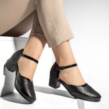 Pantofi dama cu toc si perforatii negri MOD13342, 4, modlet.ro
