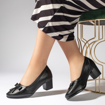 Pantofi dama cu toc si perforatii negri ZEF13438, 1, zeforia.ro