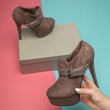 Pantofi dama cu toc si platforma khaki suede MOD11966, 1, modlet.ro