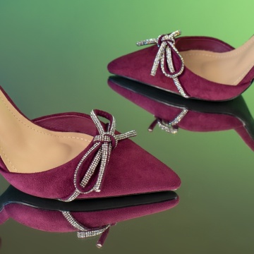 Pantofi dama cu toc subtire si fundita mov suede LIA83, 3, modlet.ro