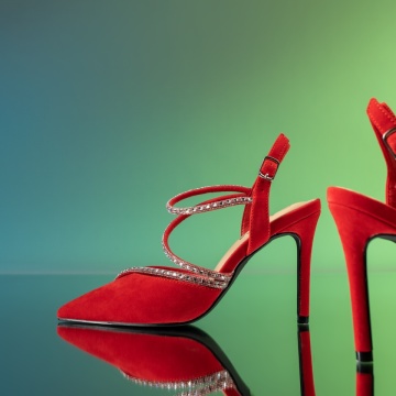 Pantofi dama cu toc subtire si pietre aplicate rosii suede MOD13918, 4, modlet.ro