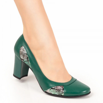 Pantofi dama cu toc verzi cu print din Piele naturala MOD06139, 3, modlet.ro