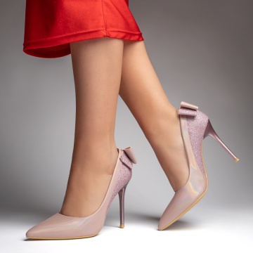 Pantofi dama Stiletto cu toc subtire si funda roz glitter MOD06158, 3, modlet.ro