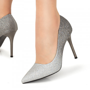 Pantofi dama Stilleto eleganti cu glitter gri cu argintiu MOD07133, 2, modlet.ro
