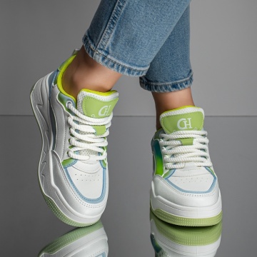 Pantofi sport albi cu verde dama MOD11665, 3, modlet.ro