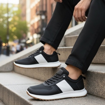 Pantofi sport barbati cu siret elastic negri MOD14203