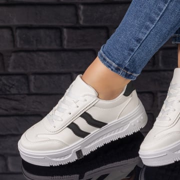 Pantofi sport dama albi cu negru MOD09712, 1, modlet.ro