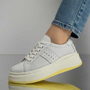 Pantofi sport dama albi din Piele naturala MOD11707, 3, modlet.ro