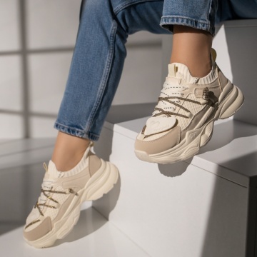 Pantofi sport dama bej cu siret si talpa groasa MOD11870, 4, modlet.ro