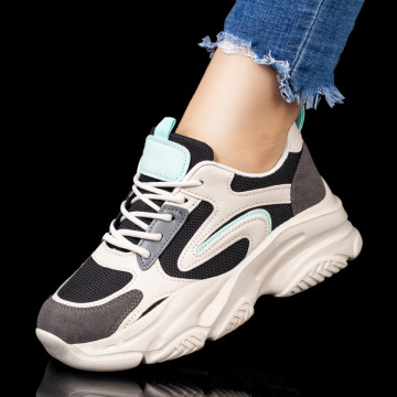 Pantofi sport dama bej cu verde si talpa groasa MOD08200, 3, modlet.ro