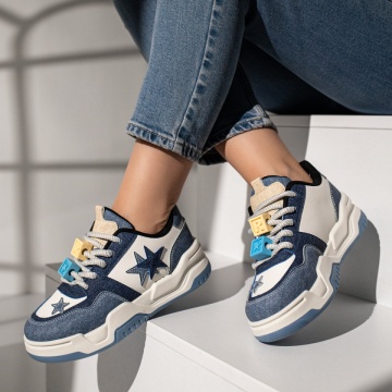 Pantofi sport dama cu accesorii decorative albi cu denim MOD11764, 2, modlet.ro
