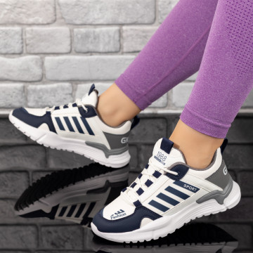 Pantofi sport dama cu siret albi cu albastru MOD10022, 1, modlet.ro