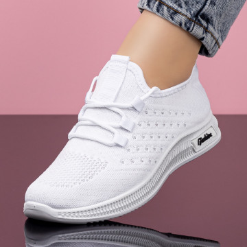 Pantofi sport dama cu siret albi MOD08060, 1, modlet.ro