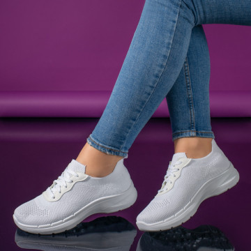 Pantofi sport dama cu siret albi MOD11169, 2, modlet.ro