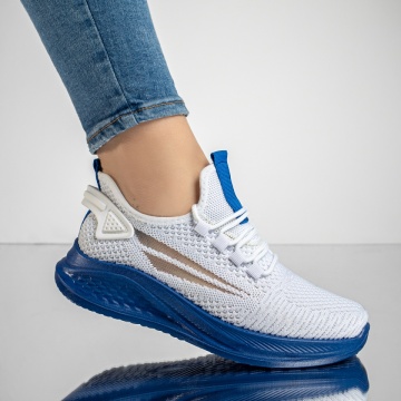 Pantofi sport dama cu siret din material textil alb cu albastru ZEF13183, 1, zeforia.ro